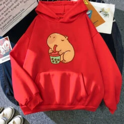 Apparel Chonky Capybara Drinking Matcha Bubble Tea Unisex Hoodie -Kawaii Store kawaiies plushies plush softtoy chonky capybara drinking matcha bubble tea unisex hoodie apparel red xs 163743