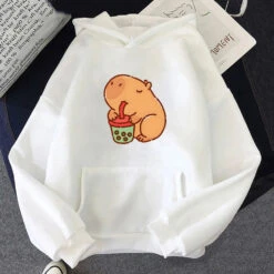 Apparel Chonky Capybara Drinking Matcha Bubble Tea Unisex Hoodie -Kawaii Store kawaiies plushies plush softtoy chonky capybara drinking matcha bubble tea unisex hoodie apparel white xs 940698
