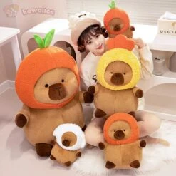 Chubby Capybara Plushie With Hat -Kawaii Store kawaiies plushies plush softtoy chubby capybara plushie with hat soft toy 404028