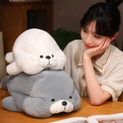 Chubby Cheeks White Grey Seal -Kawaii Store kawaiies plushies plush softtoy chubby cheeks white grey seal soft toy 771164