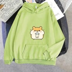 Apparel Chubby Hamster Drinking Bubble Tea Unisex Hoodie -Kawaii Store kawaiies plushies plush softtoy chubby hamster drinking bubble tea unisex hoodie apparel lime m 735833