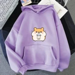 Apparel Chubby Hamster Drinking Bubble Tea Unisex Hoodie -Kawaii Store kawaiies plushies plush softtoy chubby hamster drinking bubble tea unisex hoodie apparel purple m 665840
