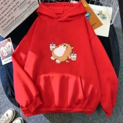 Apparel Chubby Shiba Inu Bubble Tea Unisex Hoodie -Kawaii Store kawaiies plushies plush softtoy chubby shiba inu bubble tea unisex hoodie apparel red xxxl 414625