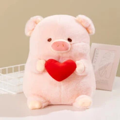 Chunky Love Heart Piggy Plushie -Kawaii Store kawaiies plushies plush softtoy chunky love heart piggy plushie soft toy holding heart 8in 20cm 175764