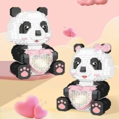 Coco And Bobo Pandas In Love LED Nano Building Blocks -Kawaii Store kawaiies plushies plush softtoy coco and bobo pandas in love led nano building blocks build it 459407