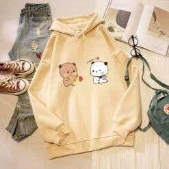 Apparel Couple Bear Hoodie -Kawaii Store kawaiies plushies plush softtoy couple bear oversized hoodie hoodies apricot m 182669