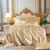 Cream Baby Blue Luxury Satin Bedding Set -Kawaii Store kawaiies plushies plush softtoy cream baby blue luxury satin bedding set bedding sets cream twin 895911