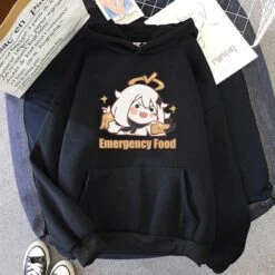 Apparel Cute Anime Emergency Food Hoodies -Kawaii Store kawaiies plushies plush softtoy cute anime emergency food hoodies new apparel black xl 545476