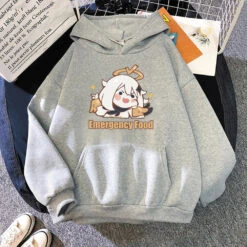 Apparel Cute Anime Emergency Food Hoodies -Kawaii Store kawaiies plushies plush softtoy cute anime emergency food hoodies new apparel gray l 864121
