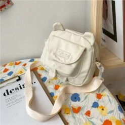 Apparel Cute Bear Ears Side Bag -Kawaii Store kawaiies plushies plush softtoy cute bear ears side bag new apparel white 950311