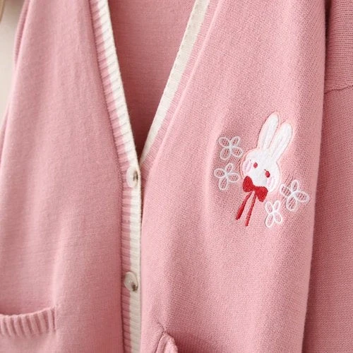 Apparel Cute Bunny Long Sleeve Knitted Pink Cream Black Cardigans Tops 10 Apparel Cute Bunny Long Sleeve Knitted Pink Cream Black Cardigans Tops - Image 8