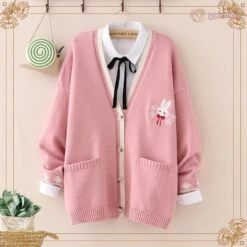 Apparel Cute Bunny Long Sleeve Knitted Pink Cream Black Cardigans Tops 21 Apparel Cute Bunny Long Sleeve Knitted Pink Cream Black Cardigans Tops -Kawaii Store kawaiies plushies plush softtoy cute bunny long sleeve knitted pink cream black cardigans tops apparel 777643