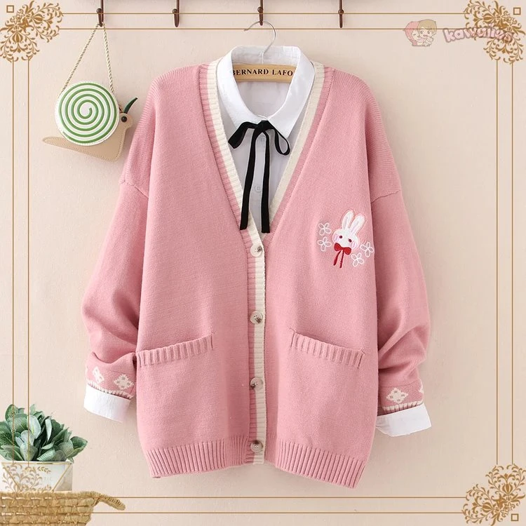 Apparel Cute Bunny Long Sleeve Knitted Pink Cream Black Cardigans Tops 8 Apparel Cute Bunny Long Sleeve Knitted Pink Cream Black Cardigans Tops - Image 6