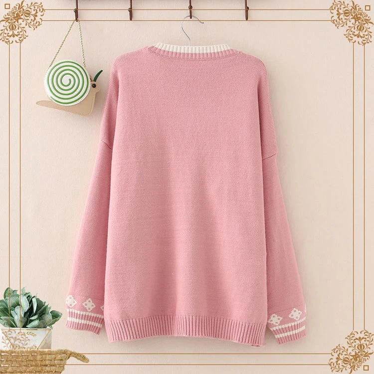 Apparel Cute Bunny Long Sleeve Knitted Pink Cream Black Cardigans Tops 5 Apparel Cute Bunny Long Sleeve Knitted Pink Cream Black Cardigans Tops - Image 3