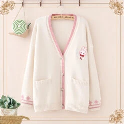 Apparel Cute Bunny Long Sleeve Knitted Pink Cream Black Cardigans Tops 19 Apparel Cute Bunny Long Sleeve Knitted Pink Cream Black Cardigans Tops -Kawaii Store kawaiies plushies plush softtoy cute bunny long sleeve knitted pink cream black cardigans tops apparel cream 949795