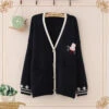 Apparel Cute Bunny Long Sleeve Knitted Pink Cream Black Cardigans Tops 2 Apparel Cute Bunny Long Sleeve Knitted Pink Cream Black Cardigans Tops -Kawaii Store kawaiies plushies plush softtoy cute bunny long sleeve knitted pink cream black cardigans tops apparel navy 861331