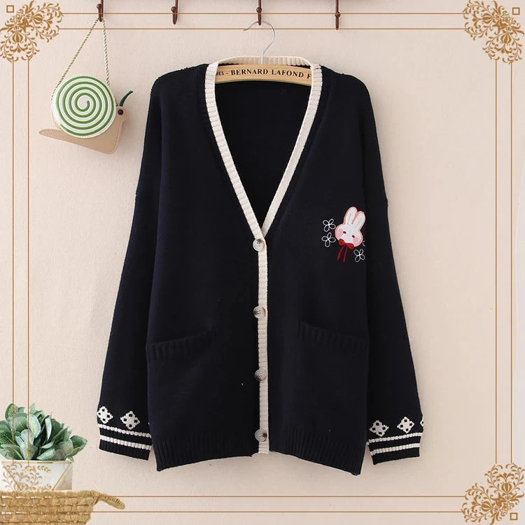 Apparel Cute Bunny Long Sleeve Knitted Pink Cream Black Cardigans Tops 3 Apparel Cute Bunny Long Sleeve Knitted Pink Cream Black Cardigans Tops