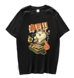 Apparel Cute Cat Eating Sushi Unisex Tee -Kawaii Store kawaiies plushies plush softtoy cute cat eating sushi unisex tee tops black s 331302