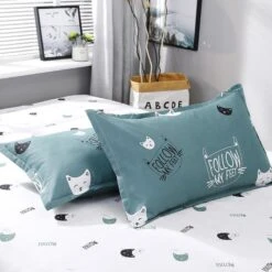 Cute Cat Print Bedding Set -Kawaii Store kawaiies plushies plush softtoy cute cat print bedding set home decor 173111