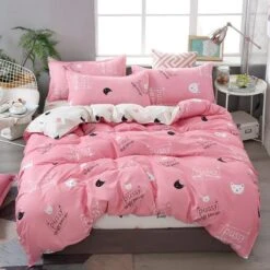Cute Cat Print Bedding Set -Kawaii Store kawaiies plushies plush softtoy cute cat print bedding set home decor 238134