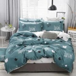 Cute Cat Print Bedding Set -Kawaii Store kawaiies plushies plush softtoy cute cat print bedding set home decor 957783