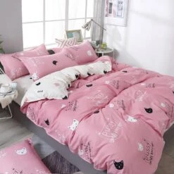 Cute Cat Print Bedding Set -Kawaii Store kawaiies plushies plush softtoy cute cat print bedding set home decor pussy my kitty king 565251