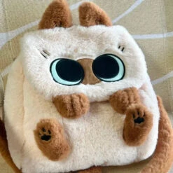 Apparel Cute Fluffy Brown Burmese Cat Plush Bag -Kawaii Store kawaiies plushies plush softtoy cute fluffy brown burmese cat plush bag bag 960306