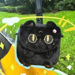 Apparel Cute Fluffy Moon Black Cat Plush Bag -Kawaii Store kawaiies plushies plush softtoy cute fluffy moon black cat plush bag bag 178953
