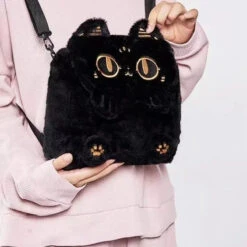 Apparel Cute Fluffy Moon Black Cat Plush Bag