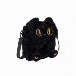 Apparel Cute Fluffy Moon Black Cat Plush Bag -Kawaii Store kawaiies plushies plush softtoy cute fluffy moon black cat plush bag bag 486968