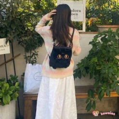 Apparel Cute Fluffy Moon Black Cat Plush Bag -Kawaii Store kawaiies plushies plush softtoy cute fluffy moon black cat plush bag bag 742520