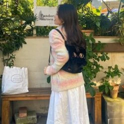 Apparel Cute Fluffy Moon Black Cat Plush Bag -Kawaii Store kawaiies plushies plush softtoy cute fluffy moon black cat plush bag bag 841433