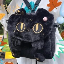 Apparel Cute Fluffy Moon Black Cat Plush Bag -Kawaii Store kawaiies plushies plush softtoy cute fluffy moon black cat plush bag bag 998420