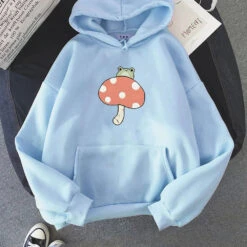 Apparel Cute Frog Mushroom Unisex Hoodie 25 Apparel Cute Frog Mushroom Unisex Hoodie -Kawaii Store kawaiies plushies plush softtoy cute frog mushroom unisex hoodie apparel light blue m 806627