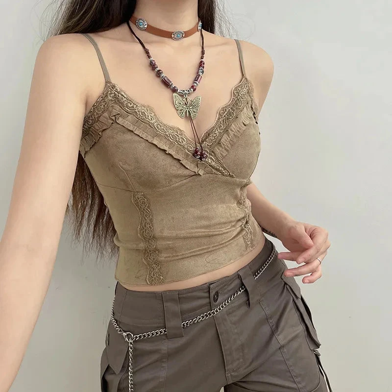 Apparel Cute Khaki Lace Spaghetti Vest 10 Apparel Cute Khaki Lace Spaghetti Vest - Image 8