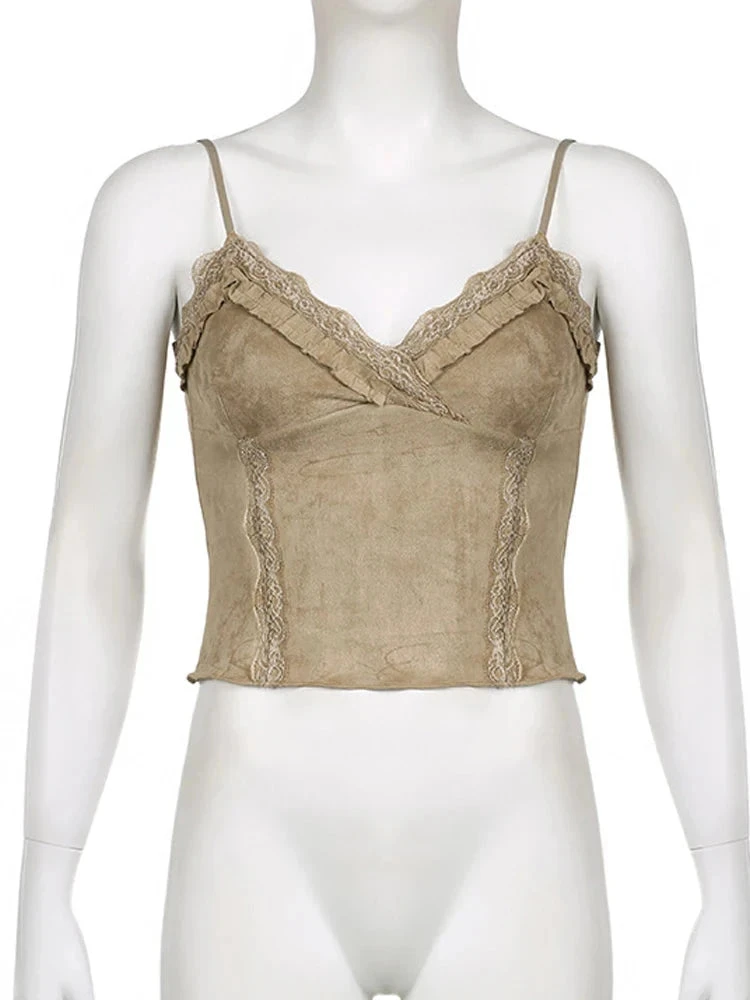 Apparel Cute Khaki Lace Spaghetti Vest 14 Apparel Cute Khaki Lace Spaghetti Vest - Image 12