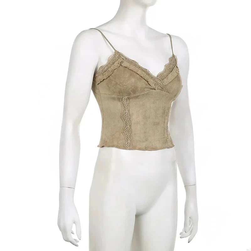 Apparel Cute Khaki Lace Spaghetti Vest 16 Apparel Cute Khaki Lace Spaghetti Vest - Image 14
