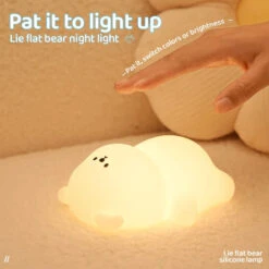 Cute Laying Bear LED Night Light -Kawaii Store kawaiies plushies plush softtoy cute laying bear led night light home decor 477567