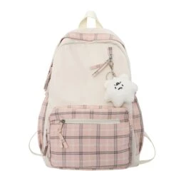 Apparel Cute Plaid Two-Tone Pastel Backpack -Kawaii Store kawaiies plushies plush softtoy cute plaid two tone pastel backpack new bags 142183