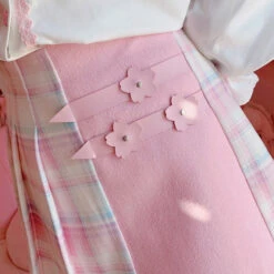 Apparel Cute Pleated Pink White Checked Women High-Waist Short Skirt With Lace & Shorts -Kawaii Store kawaiies plushies plush softtoy cute pleated pink white checked women high waist short skirt with lace shorts apparel 226159
