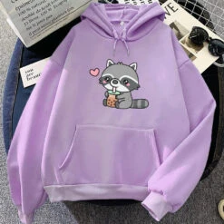 Apparel Cute Raccoon Drinking Bubble Milk Tea Unisex Hoodie -Kawaii Store kawaiies plushies plush softtoy cute raccoon drinking bubble milk tea unisex hoodie apparel light purple xxl 634381