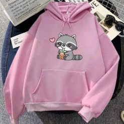 Apparel Cute Raccoon Drinking Bubble Milk Tea Unisex Hoodie -Kawaii Store kawaiies plushies plush softtoy cute raccoon drinking bubble milk tea unisex hoodie apparel pink xxxl 371008