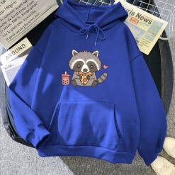 Apparel Cute Raccoon Eating Bubble Milk Tea And Pizza Unisex Hoodies -Kawaii Store kawaiies plushies plush softtoy cute raccoon eating bubble milk tea and pizza unisex hoodies apparel blue xs 338982