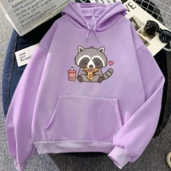 Apparel Cute Raccoon Eating Bubble Milk Tea And Pizza Unisex Hoodies -Kawaii Store kawaiies plushies plush softtoy cute raccoon eating bubble milk tea and pizza unisex hoodies apparel purple xxl 975294
