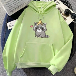 Apparel Cute Raccoon With Banana Unisex Hoodie -Kawaii Store kawaiies plushies plush softtoy cute raccoon with banana unisex hoodie apparel light green xxl 330297