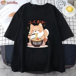 Apparel Cute Shiba Inu Slurping Ramen Unisex Tee -Kawaii Store kawaiies plushies plush softtoy cute shiba inu slurping ramen unisex tee apparel 315872