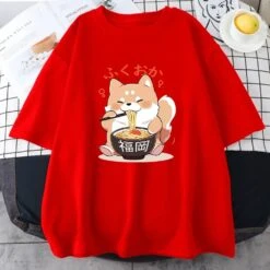 Apparel Cute Shiba Inu Slurping Ramen Unisex Tee -Kawaii Store kawaiies plushies plush softtoy cute shiba inu slurping ramen unisex tee apparel red xs 856161