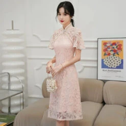 Apparel Dainty Lace Chinese Traditional Qipao Cheongsam Dress -Kawaii Store kawaiies plushies plush softtoy dainty lace chinese traditional qipao cheongsam dress apparel pink s 160993
