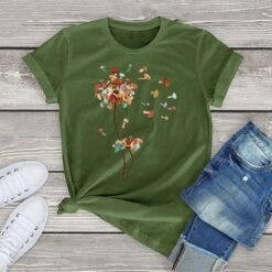 Apparel Dandelion Flying Mushroom Seed Tee -Kawaii Store kawaiies plushies plush softtoy dandelion flying mushroom seed tee apparel army green xs 497629