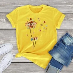 Apparel Dandelion Flying Mushroom Seed Tee -Kawaii Store kawaiies plushies plush softtoy dandelion flying mushroom seed tee apparel yellow xs 846963
